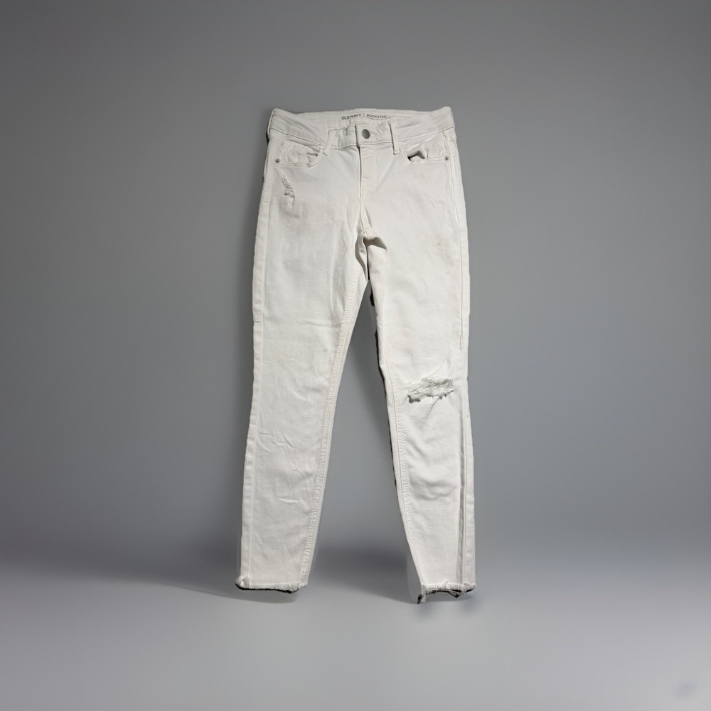 old navy rockstar mid-rise‎ distressed white jeans pants, women's 2